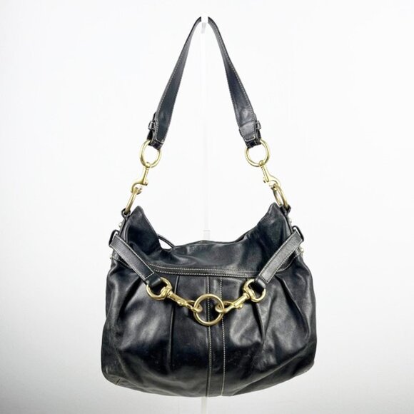 Coach Hampton Pleated Hobo Soft Leather Shoulder Bag Black 8B15 - Picture 1 of 16